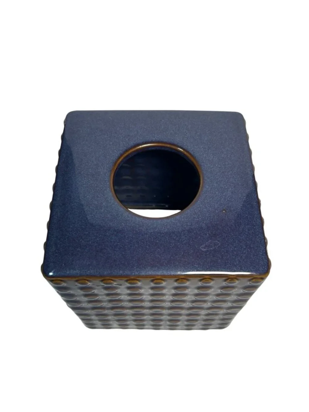 MCM Ceramic Raised Hobnail Flecked Purple toned Blue w Brown Tissue Box Cover